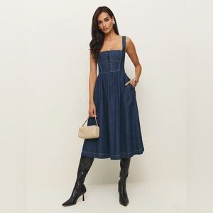 Reformation Tagliatelle Denim Midi Dress